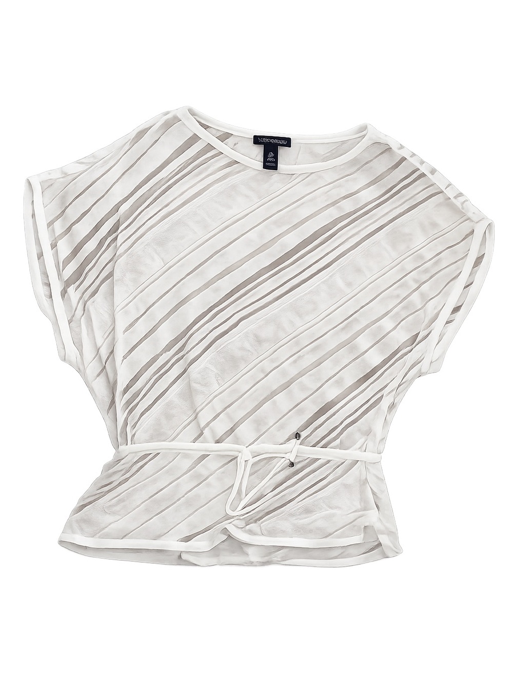 White House Black Market Sheer Striped Dolman Tunic Top Ivory M
